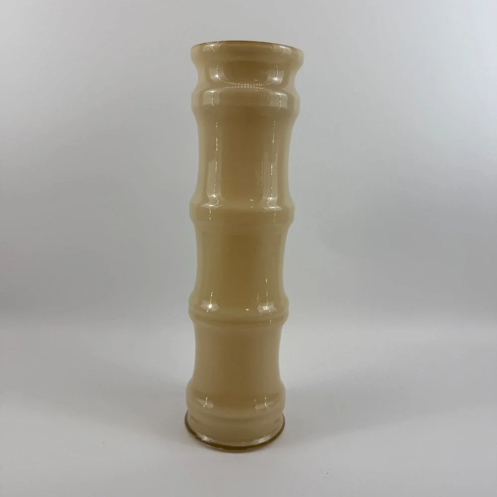 Pilgrim Cased Glass Bamboo Cylinder Vase Beige Milk Glass Retro MCM 14